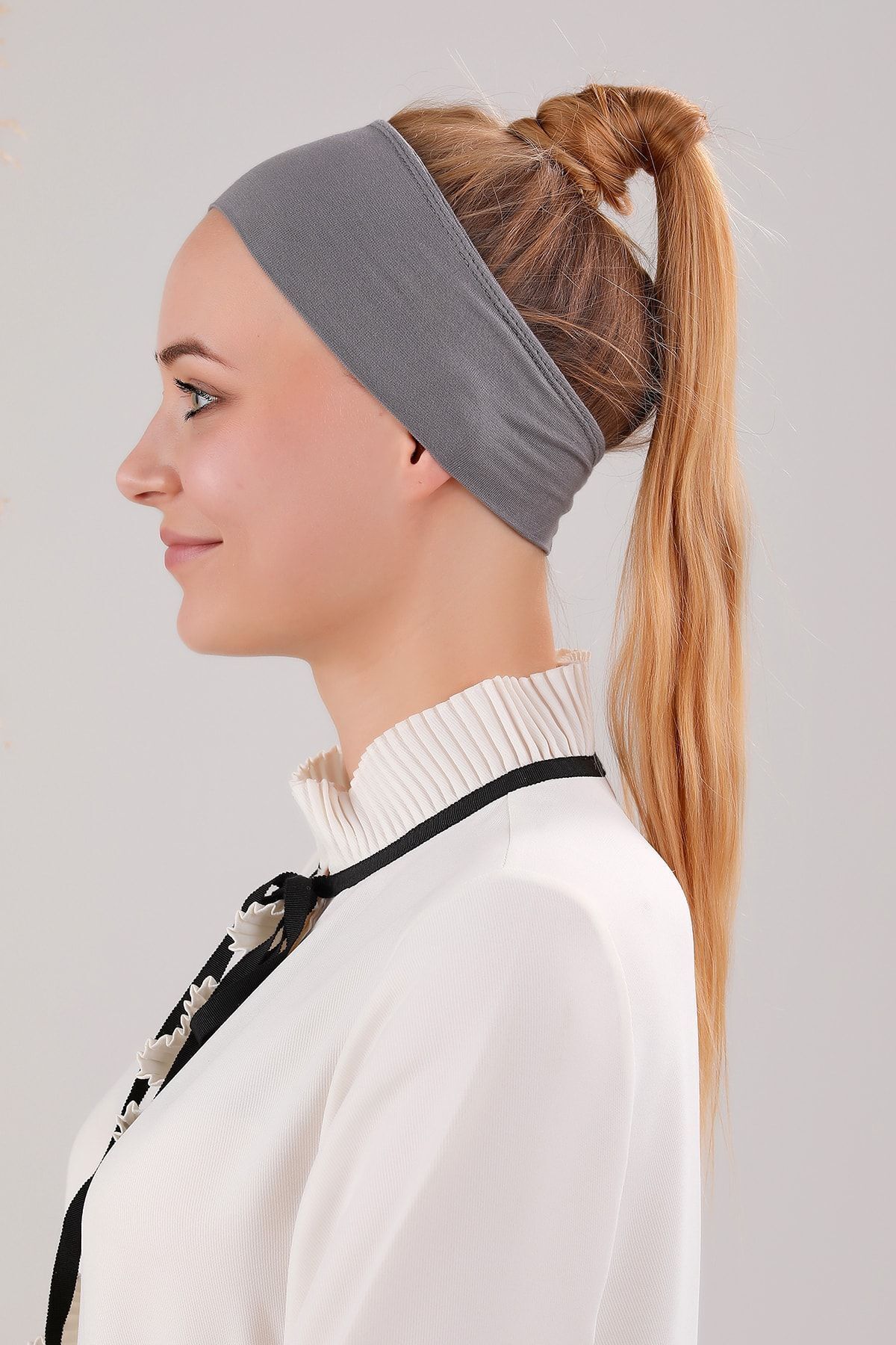 Sihirli Yapışkanlı Kaymayan Bandana Spor Bone Koyu Gri - Standart