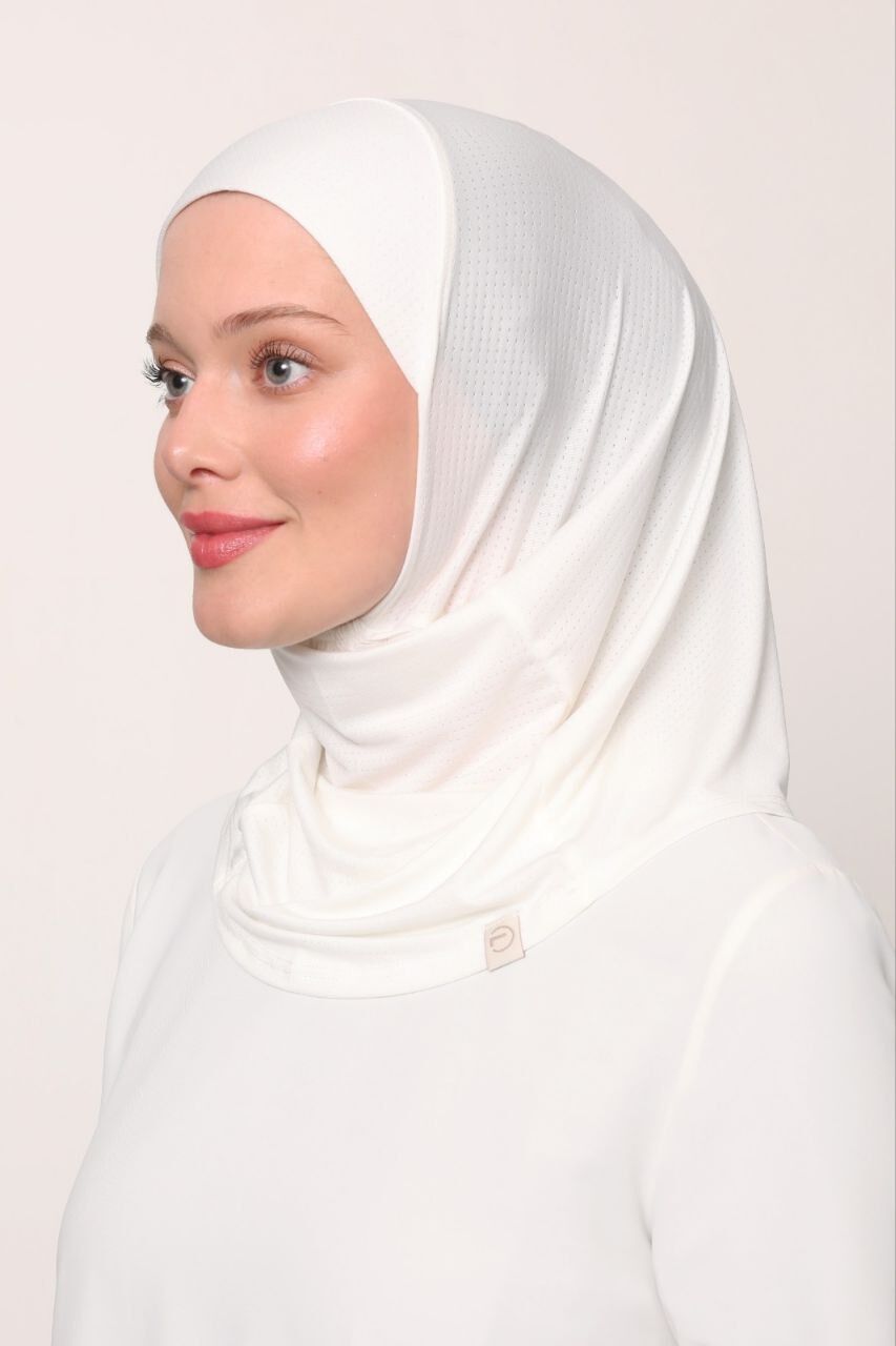 Kadın Tesettür Cimafit Nefes Alan Hazır Pratik Hijab Bone Beyaz