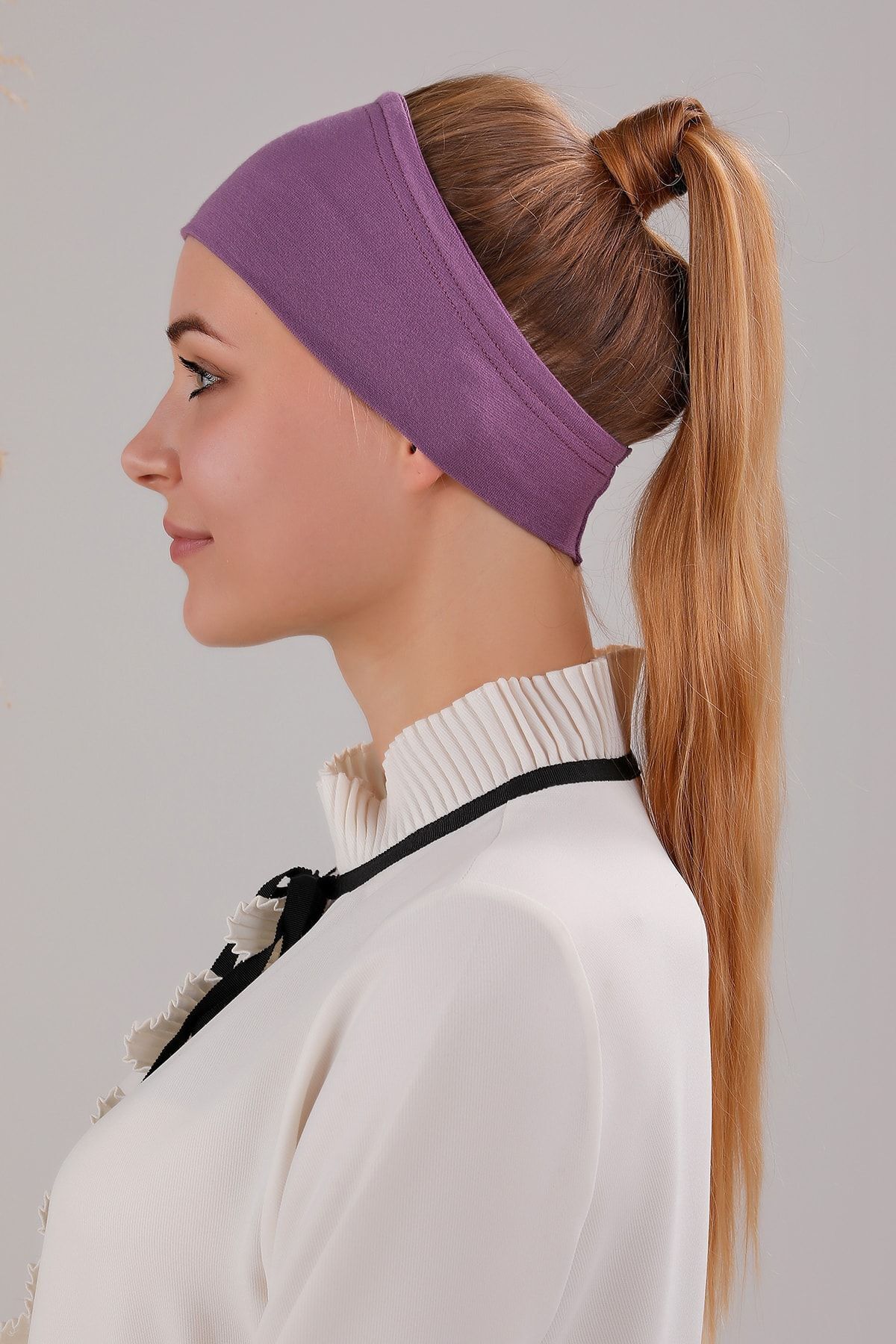 Sihirli Yapışkanlı Kaymayan Bandana Spor Bone Mor - Standart