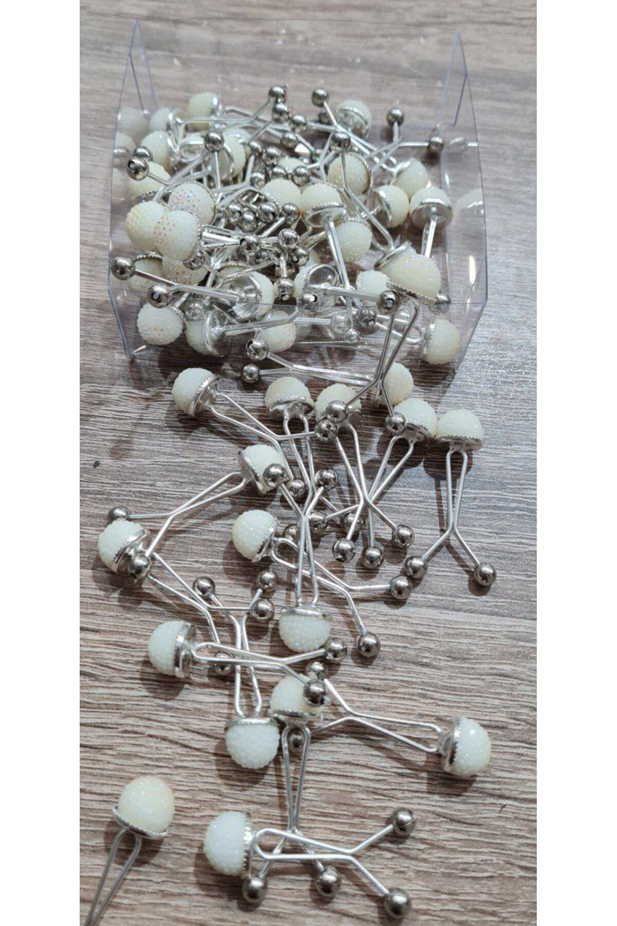 Taşlı Eşarp Şal Klipsi 6 Adet Beyaz - Tek Ebat