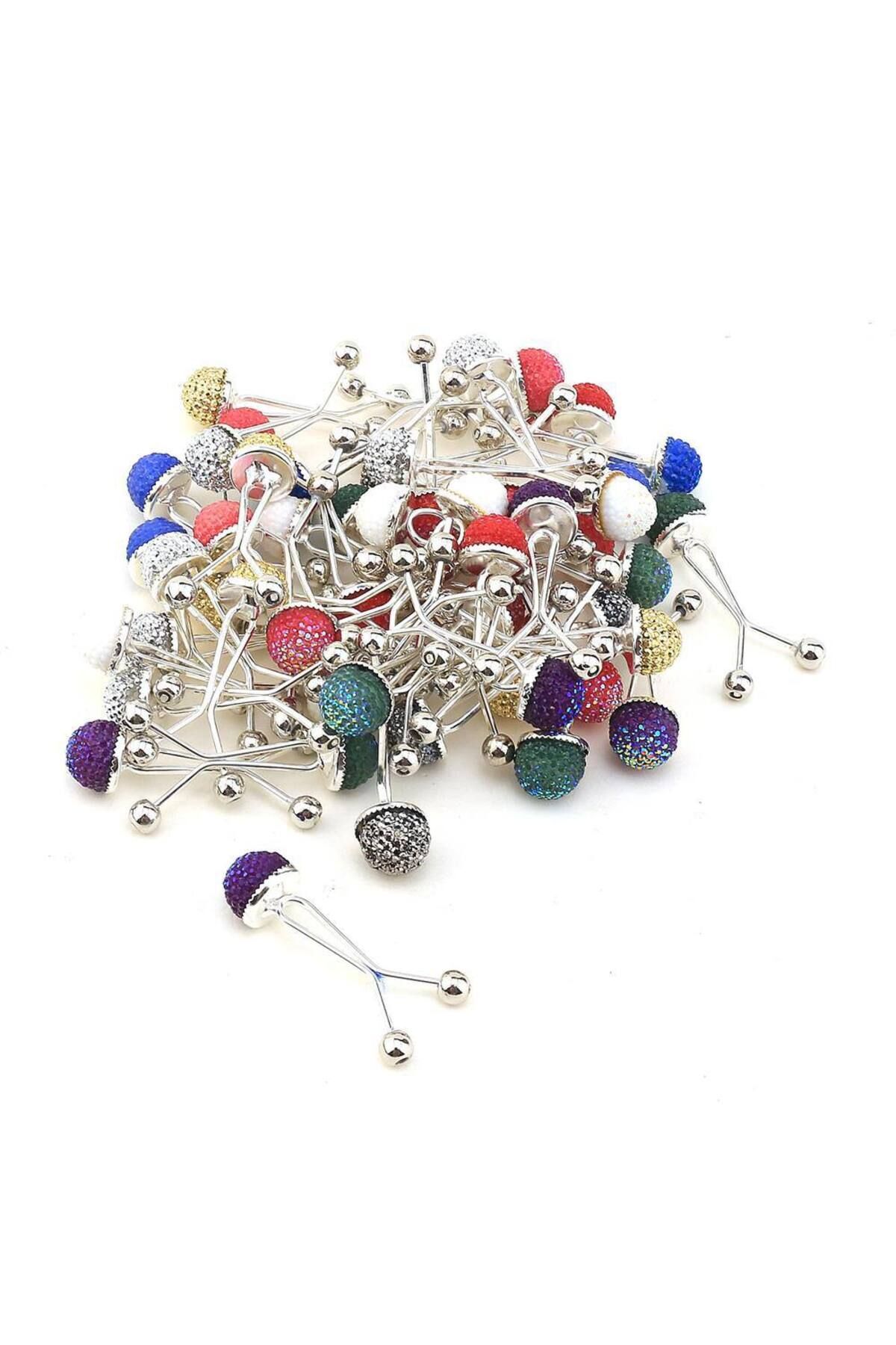 Taşlı Eşarp Şal Klipsi 6 Adet Füme - Tek Ebat