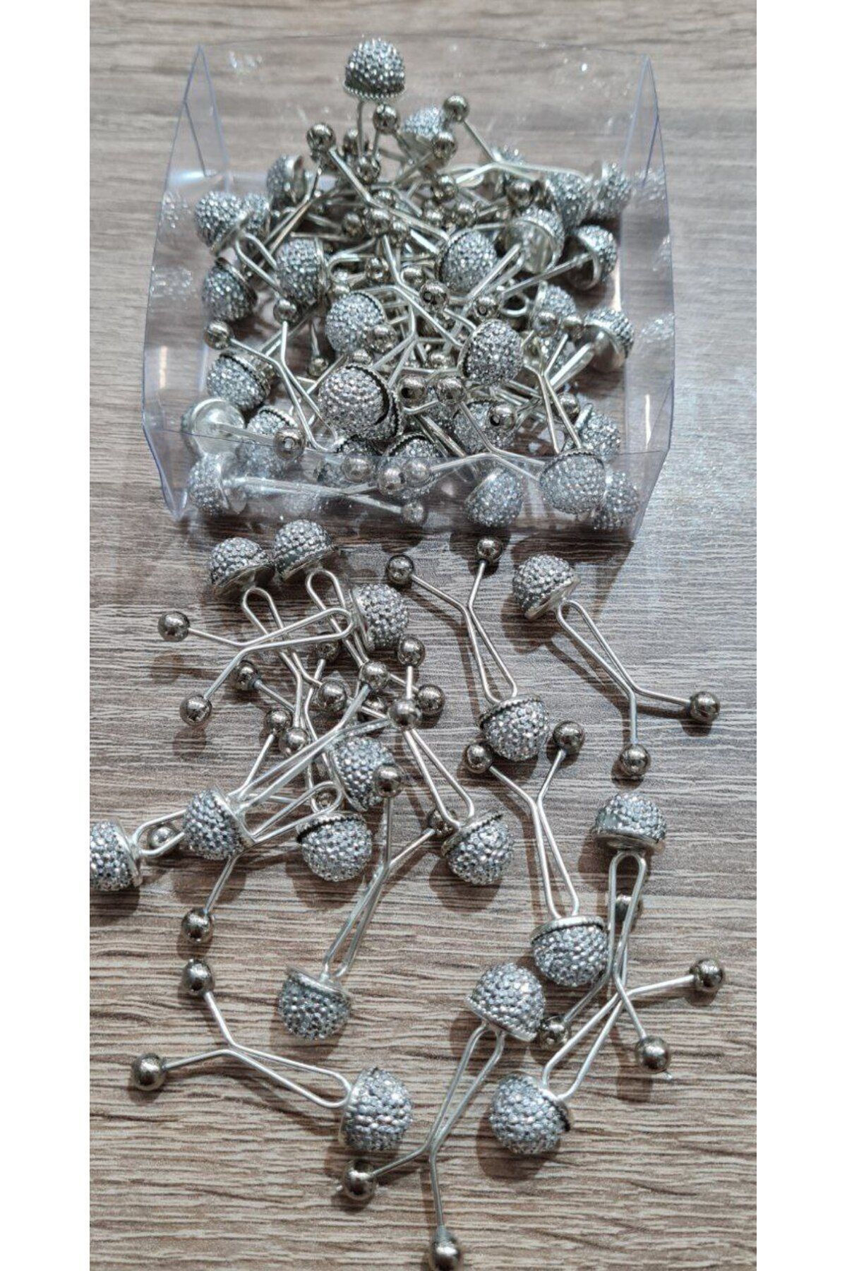 Taşlı Eşarp Şal Klipsi 6 Adet Gümüş - Tek Ebat