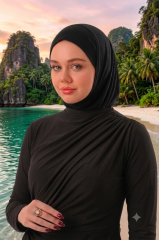 Kadın Tesettür Yüzücü Bone - Deniz Havuz Bonesi - Hijab Spor Bone - Boyunluklu Ninja Bone Siyah