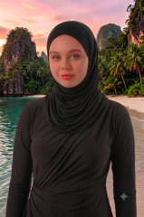 Kadın Tesettür Yüzücü Bone - Deniz Havuz Bonesi - Hijab Spor Bone - Boyunluklu Ninja Bone Siyah
