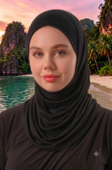 Kadın Tesettür Yüzücü Bone - Deniz Havuz Bonesi - Hijab Spor Bone - Boyunluklu Ninja Bone Siyah