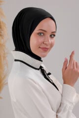 Kadın Tesettür Pratik Çıtçıtlı Sandy Fular Hazır Şal Siyah