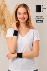 Kadın Tesettür Slim Bileklik Kolluk – 14 cm Viskon Likralı Esnek Namaz ve Günlük Kullanım Kolluk Siyah