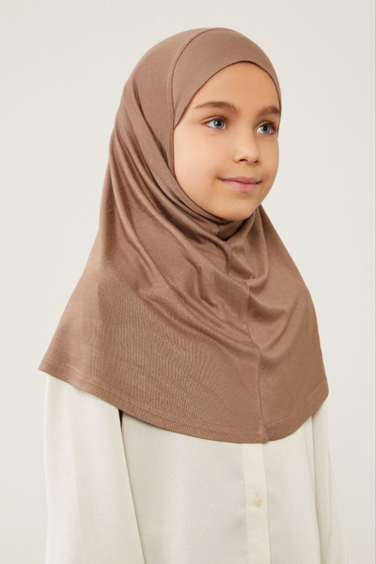 Tesettür Çocuk Namaz Bonesi Eşarbı Şalı Hijabı Kahverengi - Standart