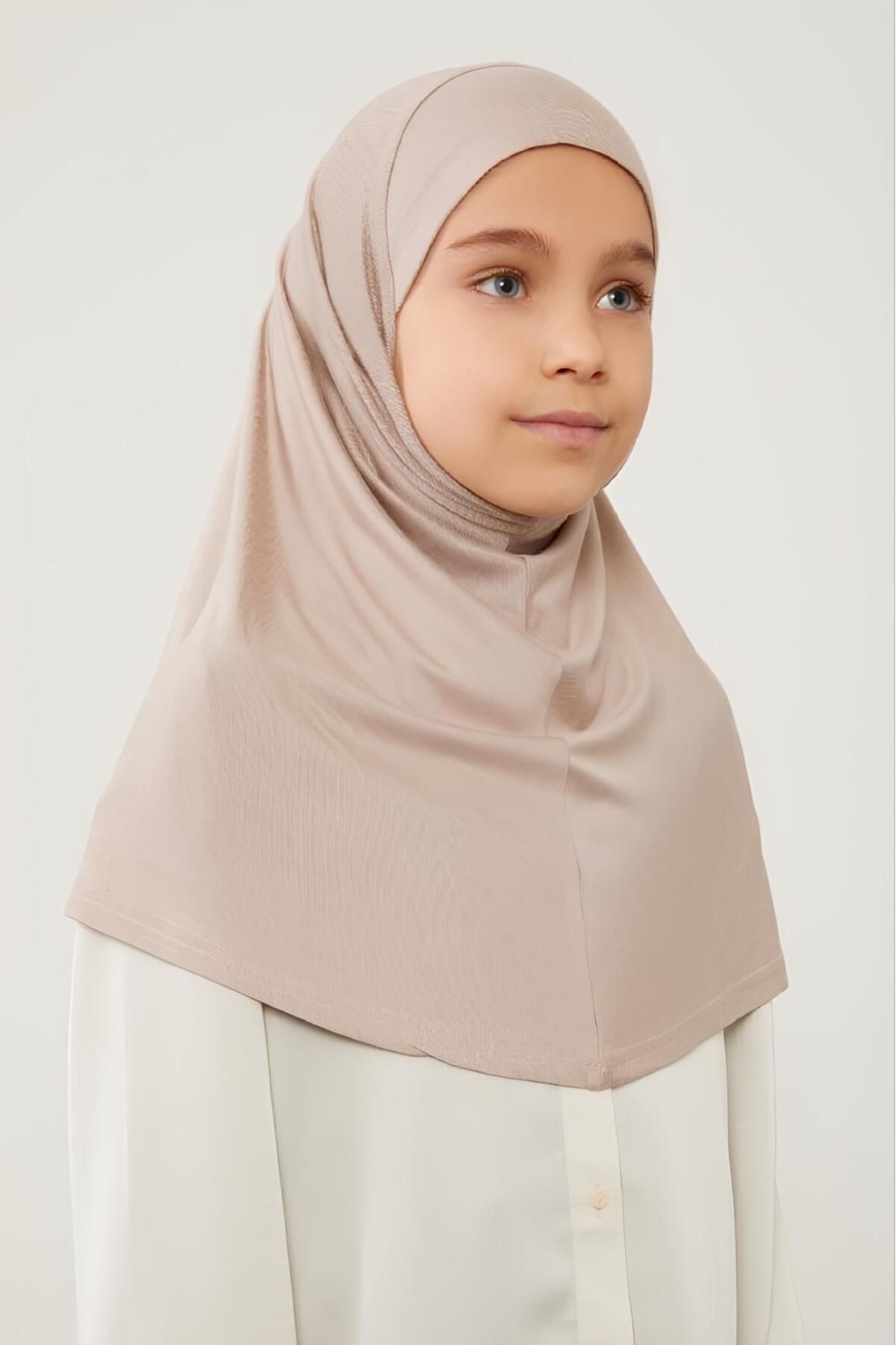 Tesettür Çocuk Namaz Bonesi Eşarbı Şalı Hijabı Taş Rengi - Standart