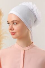 Tesettür Fırfırlı Bone Beyaz - Standart