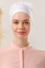 Tesettür Fırfırlı Bone Beyaz - Standart