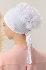 Tesettür Fırfırlı Bone Beyaz - Standart