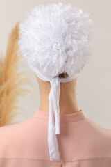 Tesettür Fırfırlı Bone Beyaz - Standart