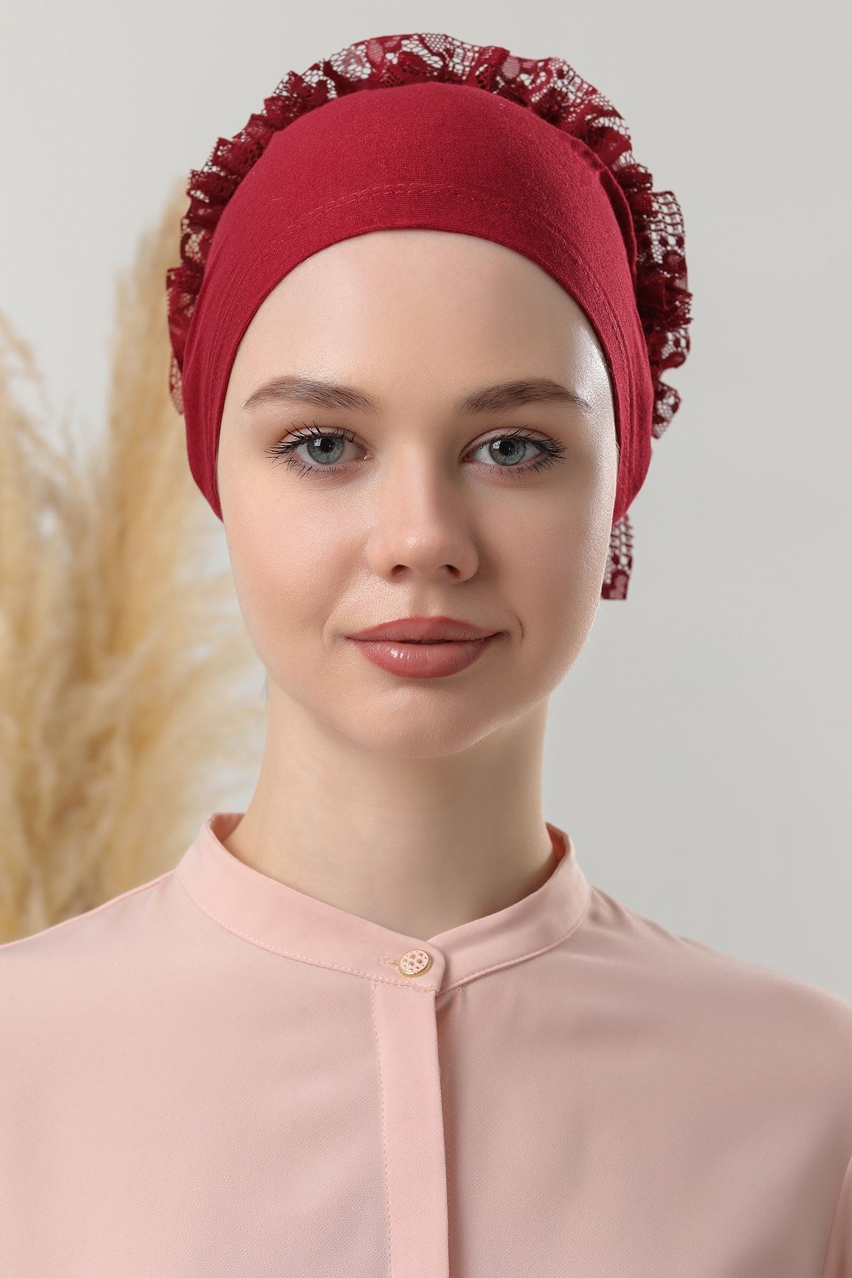 Tesettür Fırfırlı Bone Bordo - Standart