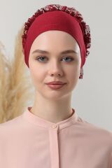 Tesettür Fırfırlı Bone Bordo - Standart