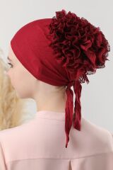 Tesettür Fırfırlı Bone Bordo - Standart