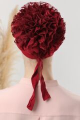 Tesettür Fırfırlı Bone Bordo - Standart