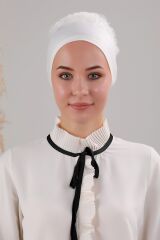 Tesettür Fırfırlı Bone Ekru - Standart