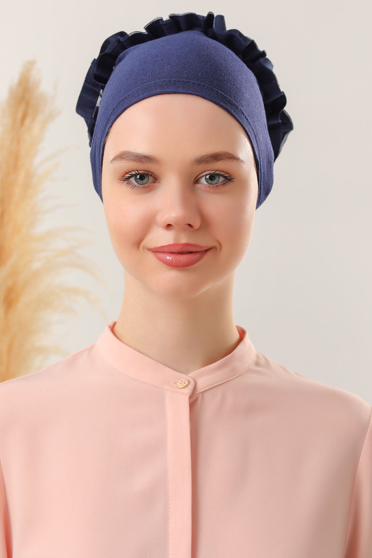 Tesettür Fırfırlı Bone Lacivert - Standart