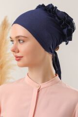 Tesettür Fırfırlı Bone Lacivert - Standart