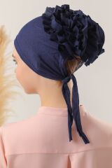 Tesettür Fırfırlı Bone Lacivert - Standart