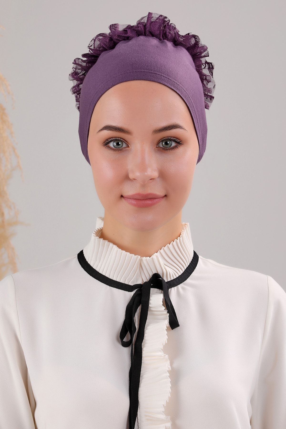 Tesettür Fırfırlı Bone Mor - Standart