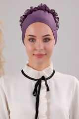 Tesettür Fırfırlı Bone Mor - Standart