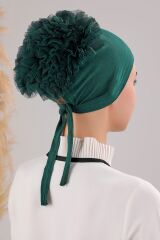 Tesettür Fırfırlı Bone Zümrüt Yeşili - Standart