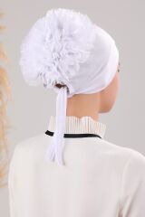 Tesettür Fırfırlı Çapraz Bone Beyaz - Standart