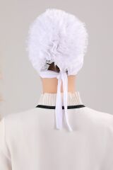 Tesettür Fırfırlı Çapraz Bone Beyaz - Standart