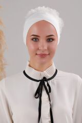 Tesettür Fırfırlı Çapraz Bone Ekru - Standart