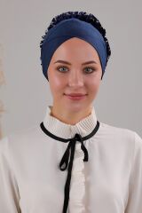 Tesettür Fırfırlı Çapraz Bone Lacivert - Standart