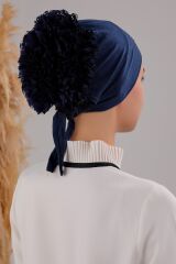 Tesettür Fırfırlı Çapraz Bone Lacivert - Standart