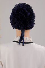 Tesettür Fırfırlı Çapraz Bone Lacivert - Standart