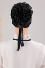 Tesettür Fırfırlı Çapraz Bone Siyah - Standart