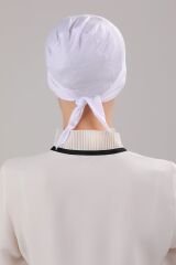 Tesettür Geçmeli Bağcıklı Viskon Likralı Bone Beyaz - Standart