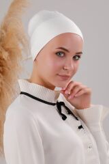 Tesettür Geçmeli Bağcıklı Viskon Likralı Bone Ekru - Standart