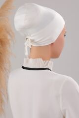 Tesettür Geçmeli Bağcıklı Viskon Likralı Bone Ekru - Standart