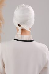 Tesettür Geçmeli Bağcıklı Viskon Likralı Bone Ekru - Standart