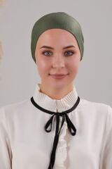 Tesettür Geçmeli Bağcıklı Viskon Likralı Bone Haki - Standart