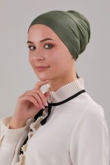 Tesettür Geçmeli Bağcıklı Viskon Likralı Bone Haki - Standart