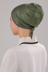 Tesettür Geçmeli Bağcıklı Viskon Likralı Bone Haki - Standart