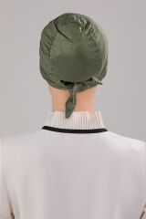 Tesettür Geçmeli Bağcıklı Viskon Likralı Bone Haki - Standart