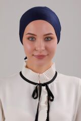 Tesettür Geçmeli Bağcıklı Viskon Likralı Bone Lacivert - Standart