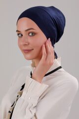 Tesettür Geçmeli Bağcıklı Viskon Likralı Bone Lacivert - Standart