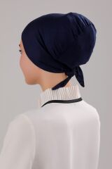 Tesettür Geçmeli Bağcıklı Viskon Likralı Bone Lacivert - Standart