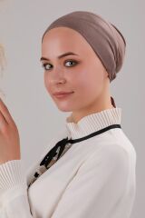 Tesettür Geçmeli Bağcıklı Viskon Likralı Bone Sütlükahve - Standart