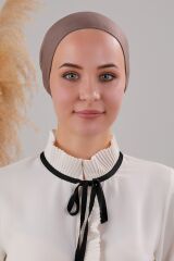 Tesettür Geçmeli Bağcıklı Viskon Likralı Bone Sütlükahve - Standart