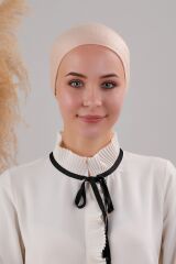 Tesettür Geçmeli Bağcıklı Viskon Likralı Bone Krem - Standart