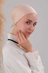 Tesettür Geçmeli Bağcıklı Viskon Likralı Bone Krem - Standart